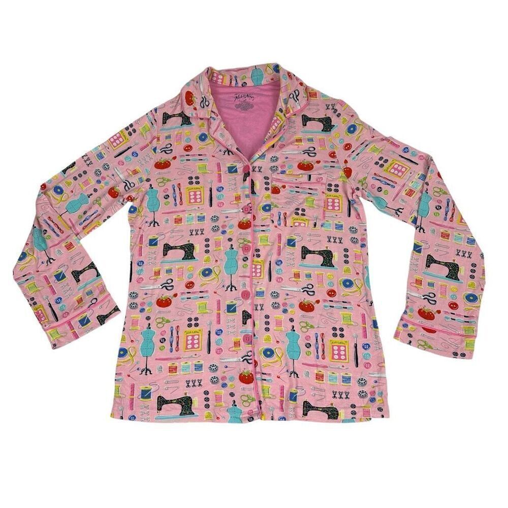Nick & Nora Pajama Top size XS pink Sewing Print